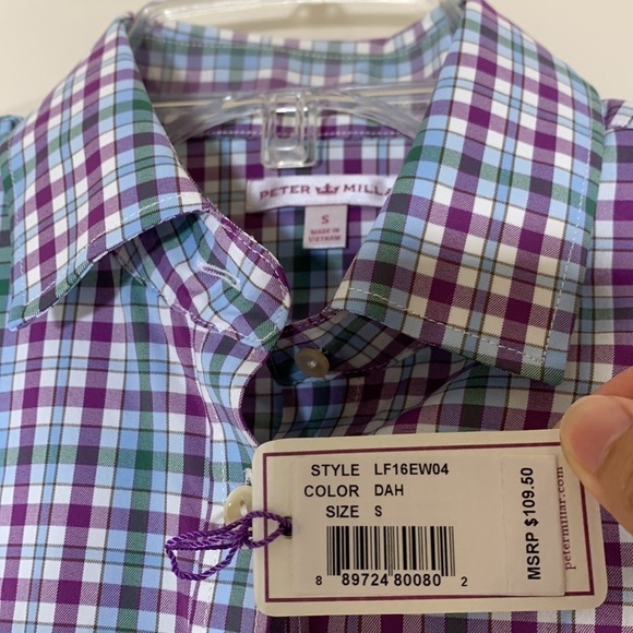 NWT. Peter Millar Small Button Front Roll-tab Long  Sleeve Plaid Shirt. - Picture 3 of 11